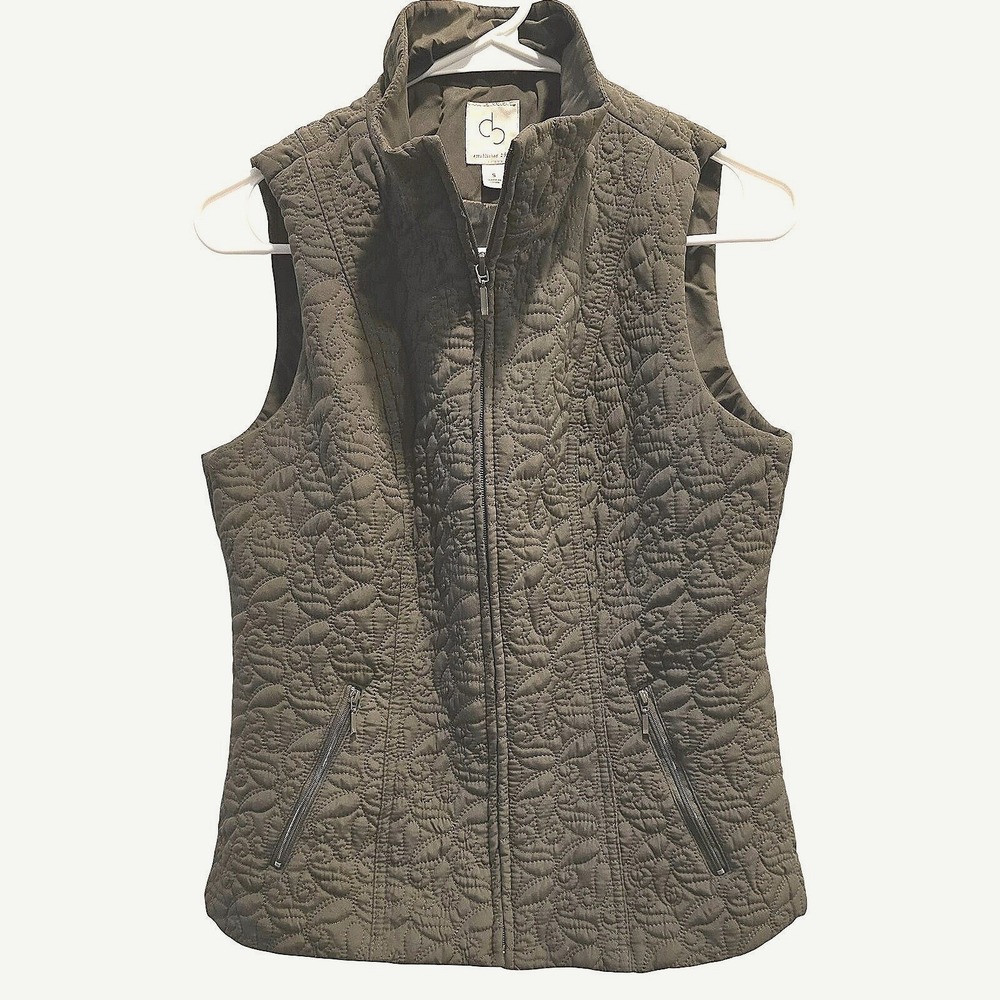 Army Green Quilted‎ Vest Brand db  Size SMALL Full Zip With Pockets